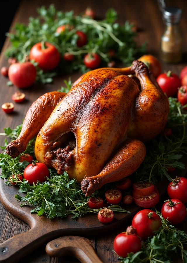 Elaborate roasted meats presentation